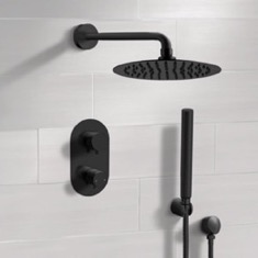 Matte Black Thermostatic Shower System with Handheld, Rain Shower Head, Shower Faucet Set